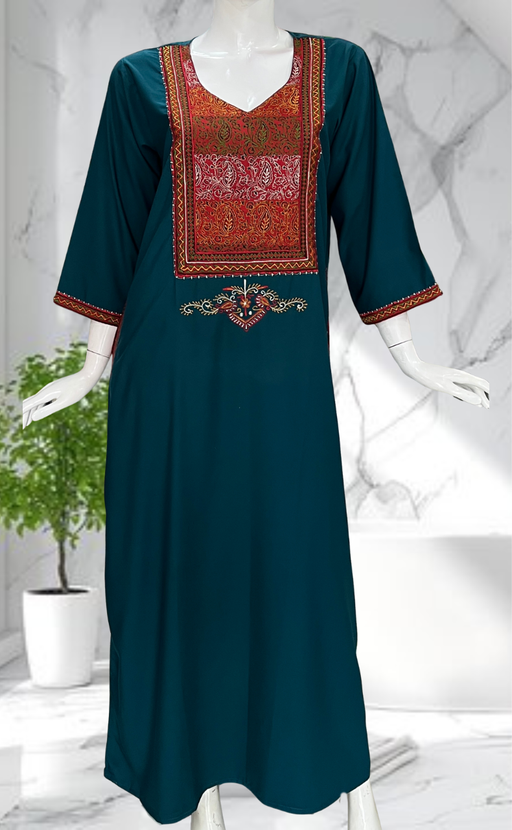 Teal Green Embroidery Soft Cotton Nighty. Soft Breathable Fabric | Laces and Frills