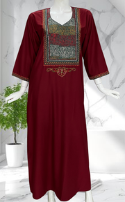 Maroon Embroidery Soft Cotton Nighty. Soft Breathable Fabric | Laces and Frills
