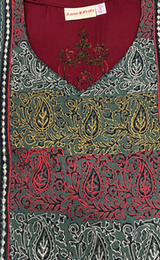 Maroon Embroidery Soft Cotton Nighty. Soft Breathable Fabric | Laces and Frills