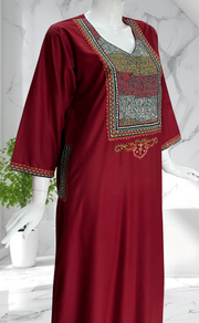 Maroon Embroidery Soft Cotton Nighty. Soft Breathable Fabric | Laces and Frills