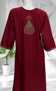 Maroon Embroidery Soft Cotton Nighty. Soft Breathable Fabric | Laces and Frills