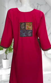 Hot Pink Embroidery Soft Cotton Nighty. Soft Breathable Fabric | Laces and Frills