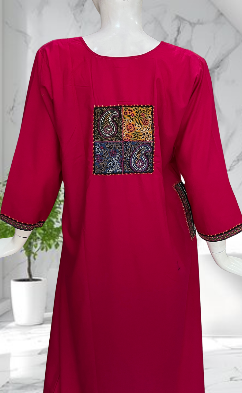 Hot Pink Embroidery Soft Cotton Nighty. Soft Breathable Fabric | Laces and Frills