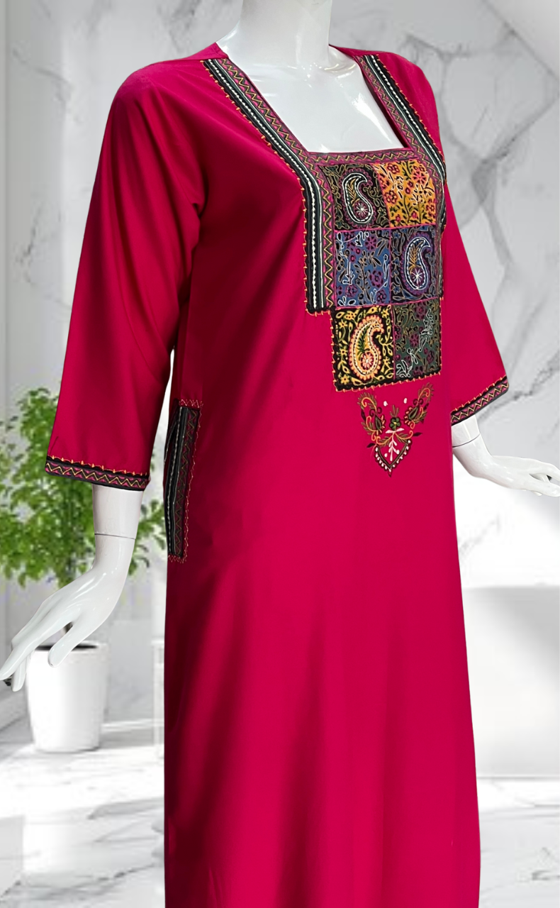 Hot Pink Embroidery Soft Cotton Nighty. Soft Breathable Fabric | Laces and Frills