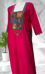 Hot Pink Embroidery Soft Cotton Nighty. Soft Breathable Fabric | Laces and Frills