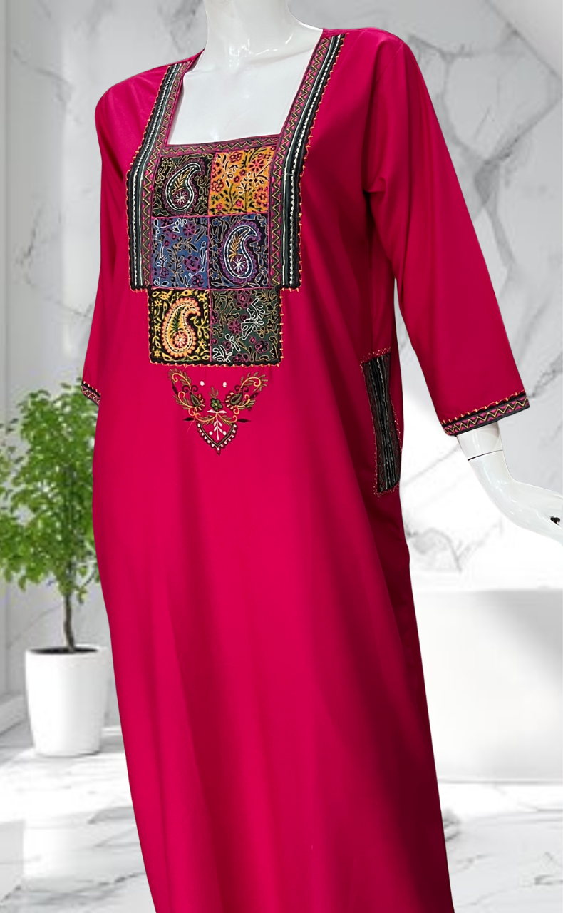 Hot Pink Embroidery Soft Cotton Nighty. Soft Breathable Fabric | Laces and Frills