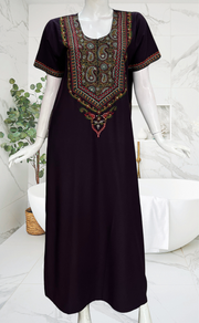 Dark Violet Bhopali Embroidery Soft Cotton Nighty. Soft Breathable Fabric | Laces and Frills