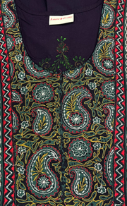 Dark Violet Bhopali Embroidery Soft Cotton Nighty. Soft Breathable Fabric | Laces and Frills