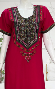Pink Bhopali Embroidery Soft Cotton Nighty. Soft Breathable Fabric | Laces and Frills - Laces and Frills
