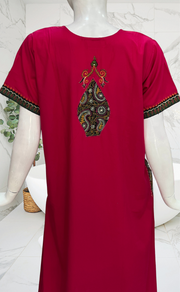 Rani Pink Bhopali Embroidery Soft Cotton Nighty. Soft Breathable Fabric | Laces and Frills