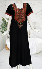 Black Bhopali Embroidery Soft Cotton Nighty. Soft Breathable Fabric | Laces and Frills