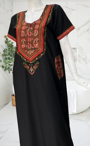 Black Bhopali Embroidery Soft Cotton Nighty. Soft Breathable Fabric | Laces and Frills