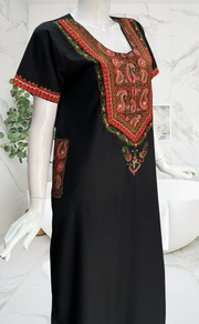 Black Bhopali Embroidery Soft Cotton Nighty. Soft Breathable Fabric | Laces and Frills