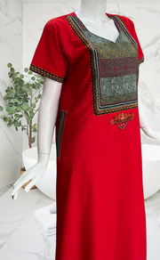 Red Bhopali Embroidery Soft Cotton Nighty. Soft Breathable Fabric | Laces and Frills