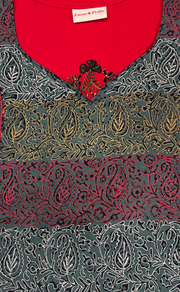 Red Bhopali Embroidery Soft Cotton Nighty. Soft Breathable Fabric | Laces and Frills