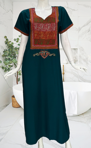 Teal Blue Bhopali Embroidery Soft Cotton Nighty. Soft Breathable Fabric | Laces and Frills