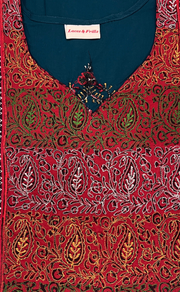 Teal Blue Bhopali Embroidery Soft Cotton Nighty. Soft Breathable Fabric | Laces and Frills