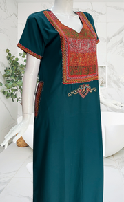 Teal Blue Bhopali Embroidery Soft Cotton Nighty. Soft Breathable Fabric | Laces and Frills
