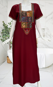 Maroon Bhopali Embroidery Soft Cotton Nighty. Soft Breathable Fabric | Laces and Frills