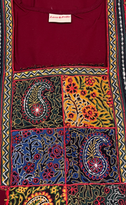 Maroon Bhopali Embroidery Soft Cotton Nighty. Soft Breathable Fabric | Laces and Frills