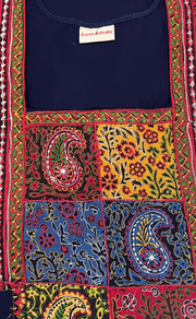 Navy Blue Bhopali Embroidery Soft Cotton Nighty. Soft Breathable Fabric | Laces and Frills