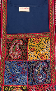 Indigo Blue Bhopali Embroidery Soft Cotton Nighty. Soft Breathable Fabric | Laces and Frills