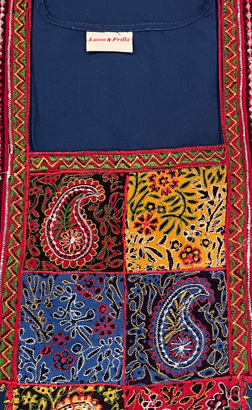Indigo Blue Bhopali Embroidery Soft Cotton Nighty. Soft Breathable Fabric | Laces and Frills