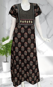 Black Floral Pure Cotton Nighty. Pure Durable Cotton | Laces and Frills