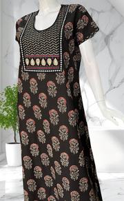 Black Floral Pure Cotton Nighty. Pure Durable Cotton | Laces and Frills
