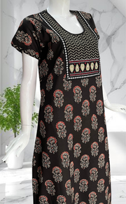Black Floral Pure Cotton Nighty. Pure Durable Cotton | Laces and Frills