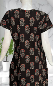 Black Floral Pure Cotton Nighty. Pure Durable Cotton | Laces and Frills