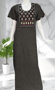 Black Abstract Pure Cotton Nighty. Pure Durable Cotton | Laces and Frills