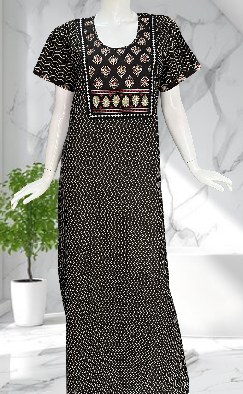 Black Abstract Pure Cotton Nighty. Pure Durable Cotton | Laces and Frills