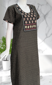 Black Abstract Pure Cotton Nighty. Pure Durable Cotton | Laces and Frills