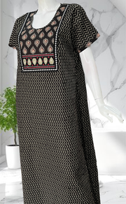 Black Abstract Pure Cotton Nighty. Pure Durable Cotton | Laces and Frills