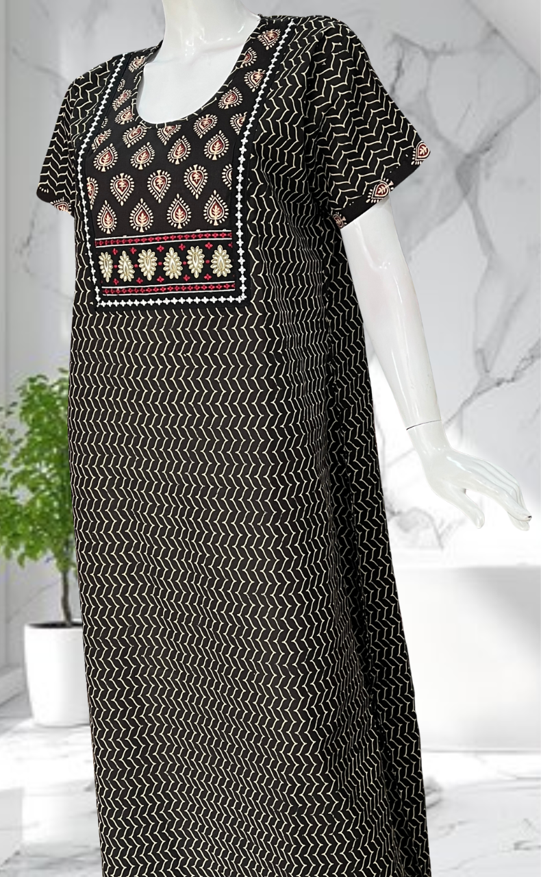 Black Abstract Pure Cotton Nighty. Pure Durable Cotton | Laces and Frills