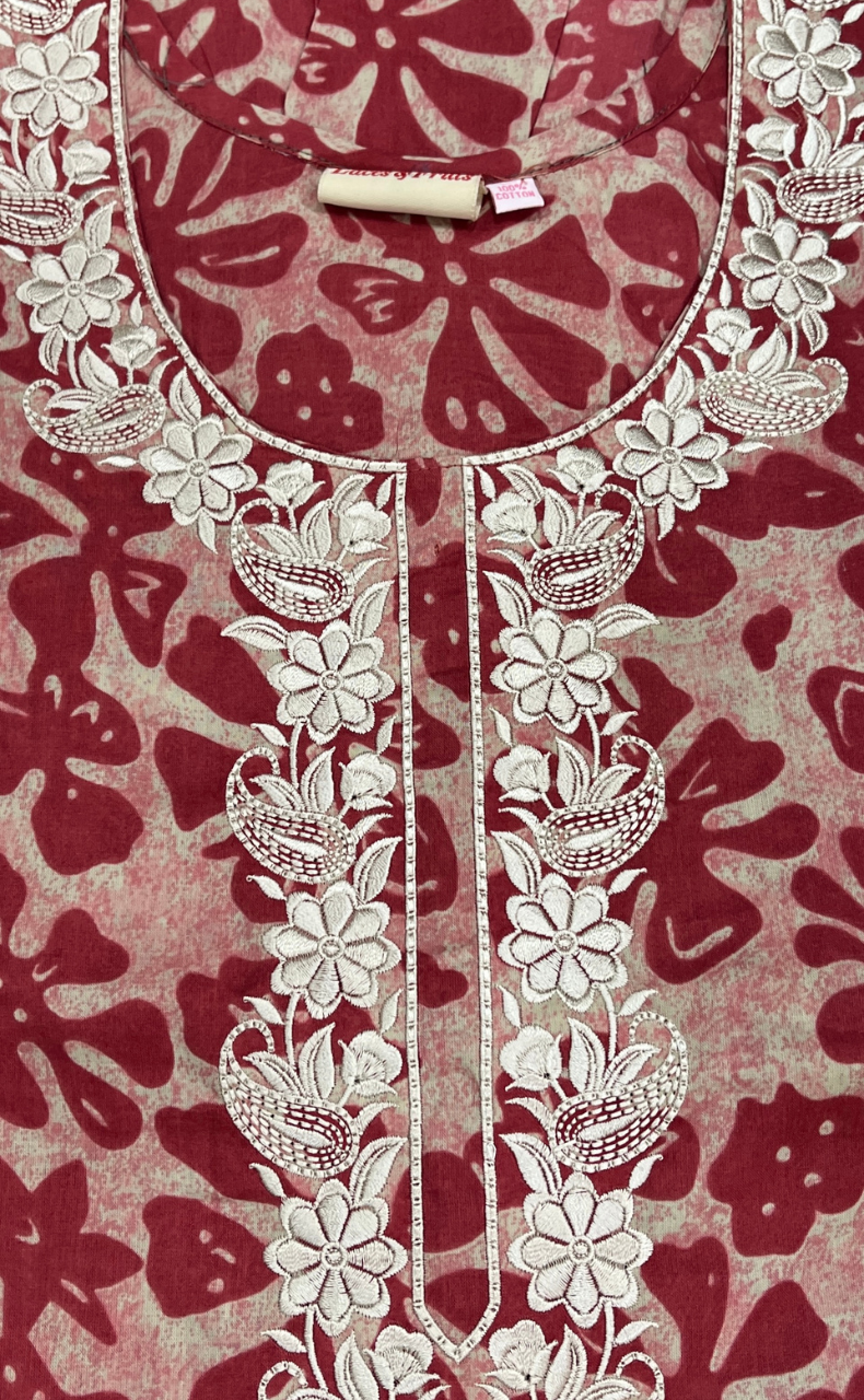 Maroon Floral Pure Cotton Nighty. Pure Durable Cotton | Laces and Frills