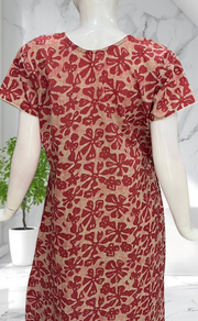 Maroon Floral Pure Cotton Nighty. Pure Durable Cotton | Laces and Frills