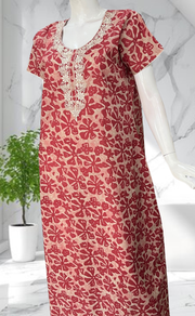 Maroon Floral Pure Cotton Nighty. Pure Durable Cotton | Laces and Frills