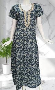 Blue Floral Pure Cotton Nighty. Pure Durable Cotton | Laces and Frills