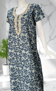 Blue Floral Pure Cotton Nighty. Pure Durable Cotton | Laces and Frills