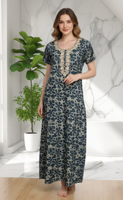 Blue Floral Pure Cotton Nighty. Pure Durable Cotton | Laces and Frills