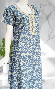 Blue Floral Pure Cotton Nighty. Pure Durable Cotton | Laces and Frills