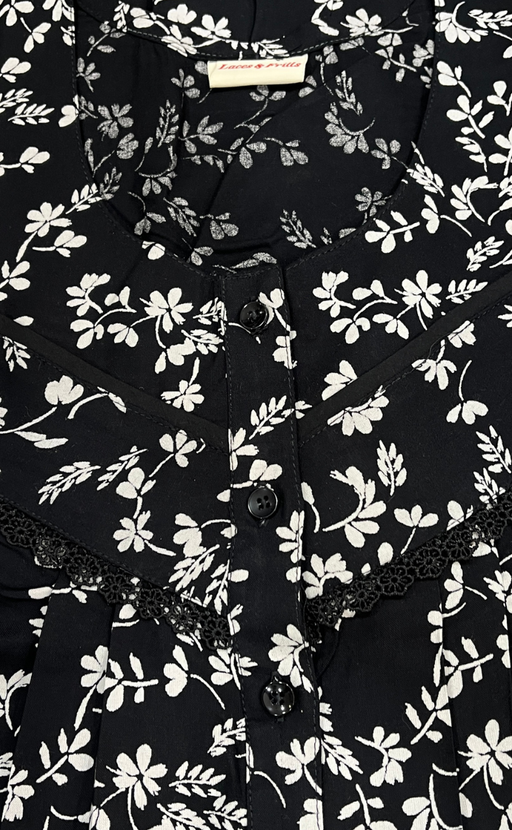 Black Garden Rayon Nighty. Flowy Rayon Fabric | Laces and Frills