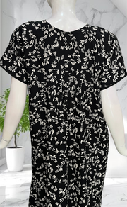 Black Garden Rayon Nighty. Flowy Rayon Fabric | Laces and Frills