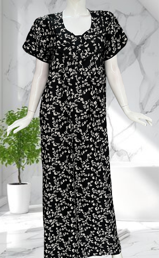 Black Garden Rayon Nighty. Flowy Rayon Fabric | Laces and Frills