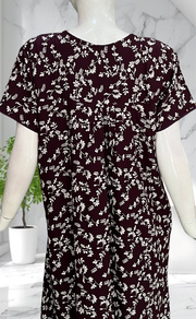 Wine Colour Garden Rayon Nighty. Flowy Rayon Fabric | Laces and Frills