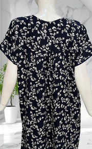 Navy Blue Garden Rayon Nighty. Flowy Rayon Fabric | Laces and Frills