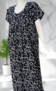 Navy Blue Garden Rayon Nighty. Flowy Rayon Fabric | Laces and Frills