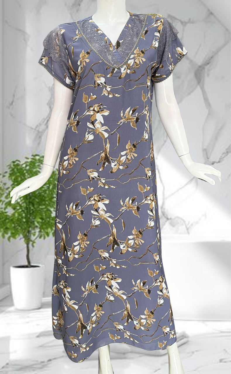 Lavender Garden Chiffon Nighty. Delicate Chiffon | Laces and Frills